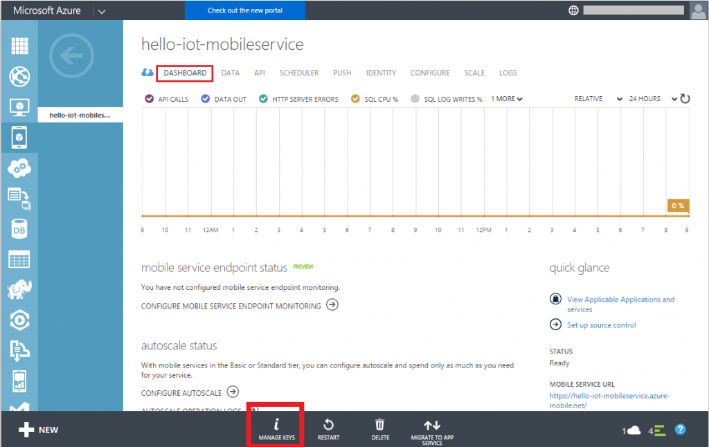 Azure Portal - Manage keys