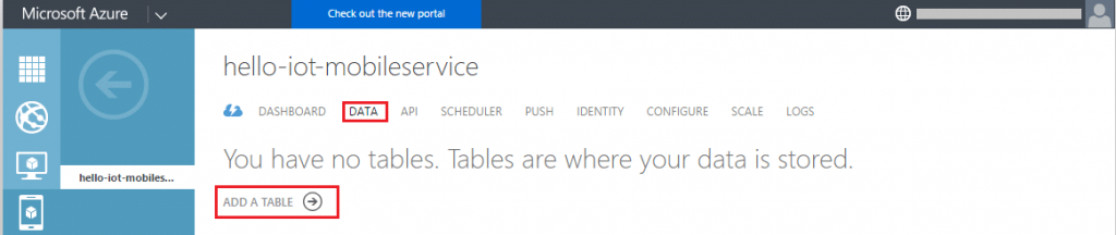 Data Tab in Azure