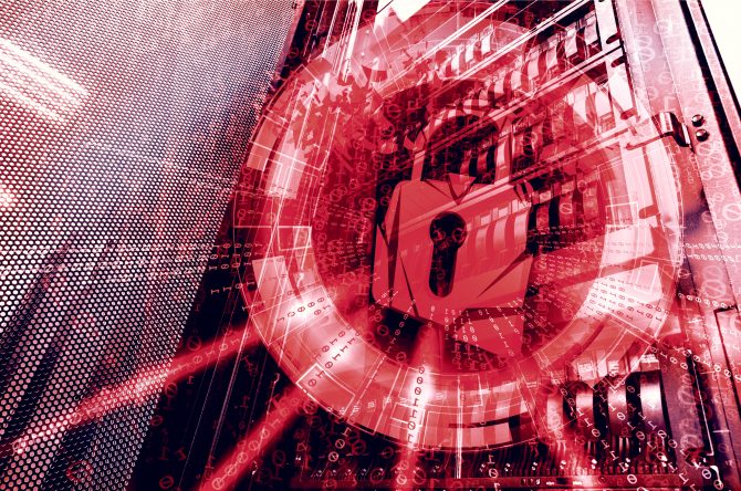Padlock over a server representing ransomware security risk 