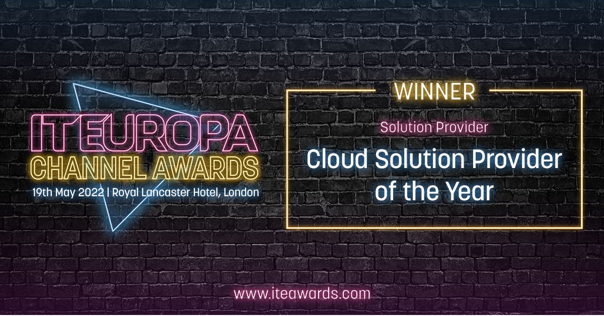 Winner 2022 IT Europa Channel Awards Cloud Solution Provider of the Year for Cloud Migration of client Blue Cube Travel