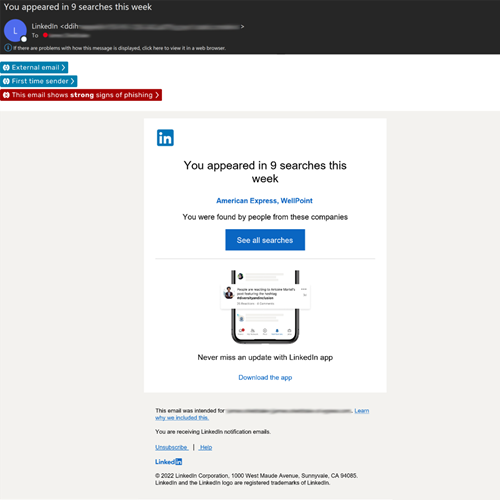 Example of another LinkedIn phishing attack 