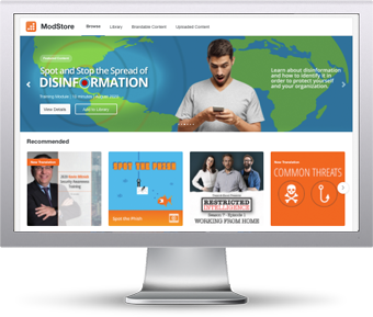 Computer screen displaying KnowBe4’s ModStore training portal.