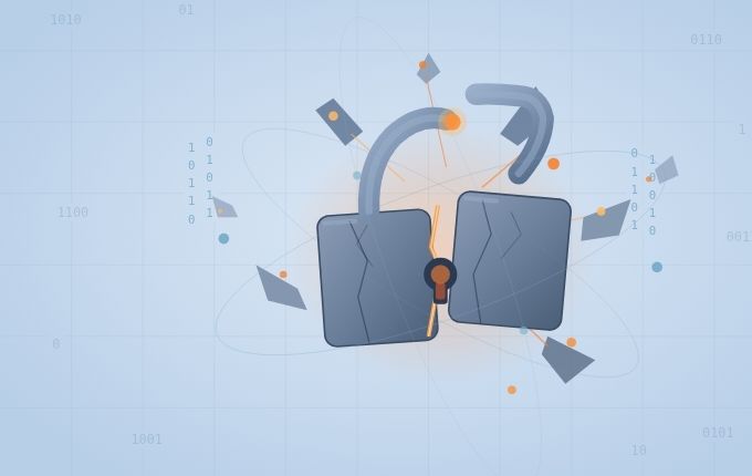 Quantum Encryption Risk is represented by a broken padlock with a key