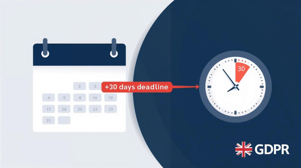 One‑month UK GDPR deadline calendar with 30‑day countdown, highlighting how subject access request automation meets compliance response times.