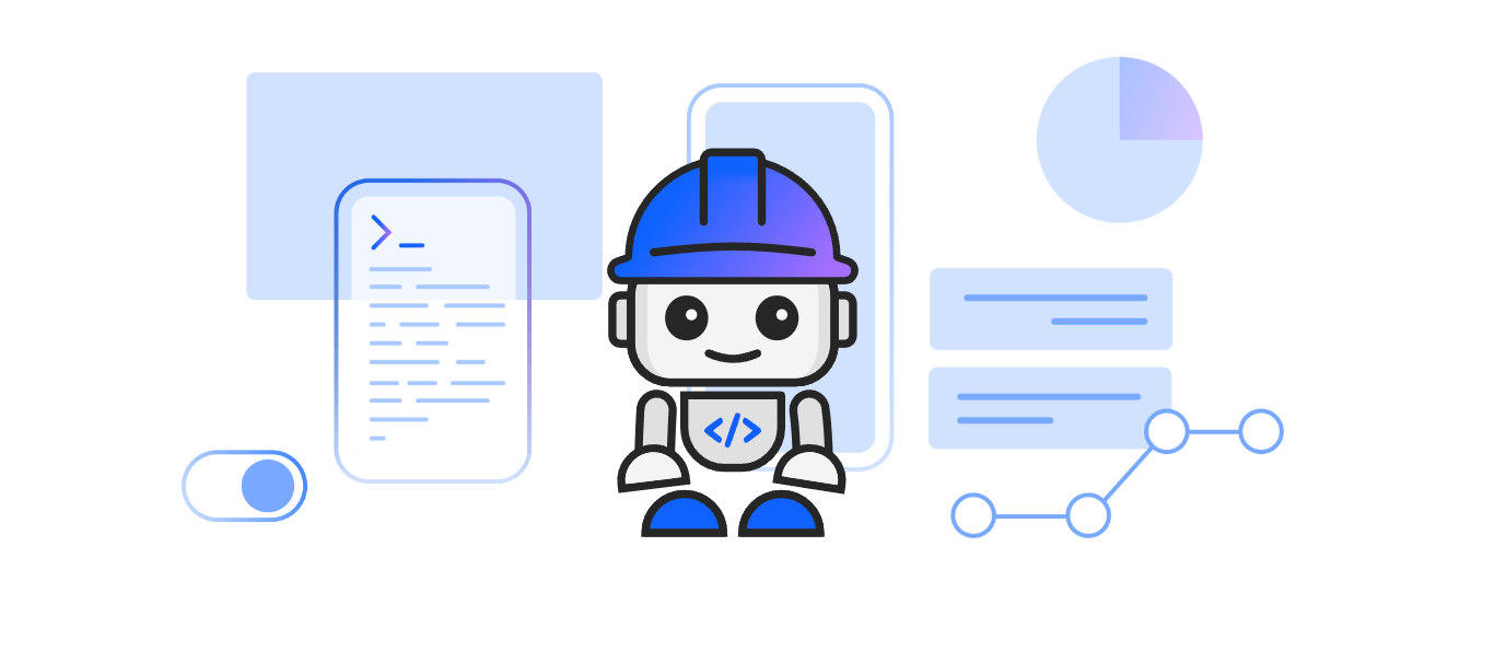 IBM Bob AI SDLC partner — an AI-powered coding assistant with developer hard hat surrounded by code, analytics and workflow icons