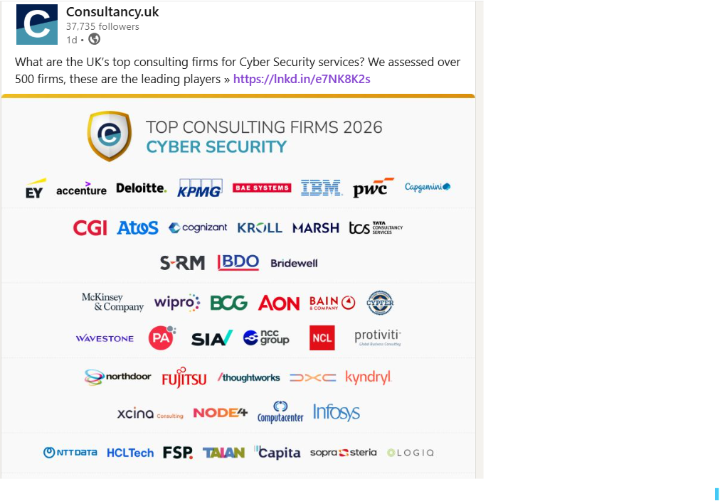 Consultancy UK top consulting firms 2026 Cyber Security